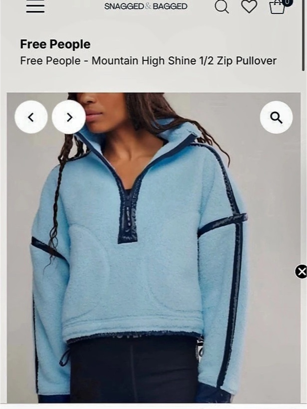 Free People Mountain High Shine 1/2 Zip Pullover Blue size small